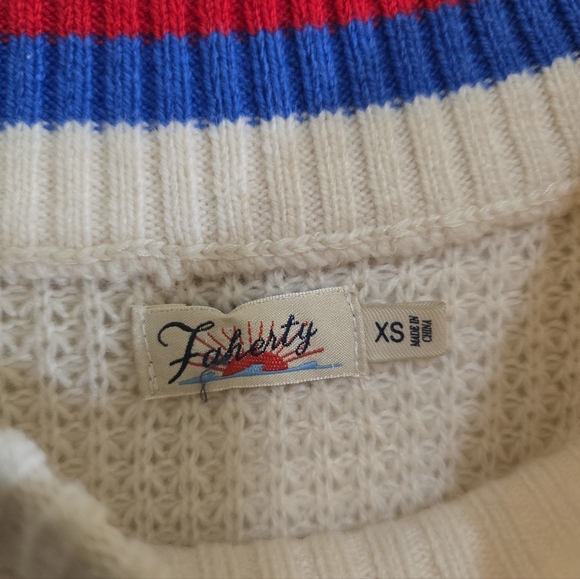 Faherty Wisp Waffle Sweater Women's XS Relaxed Fit Crewneck Sporty Arm Stripes - Picture 3 of 6